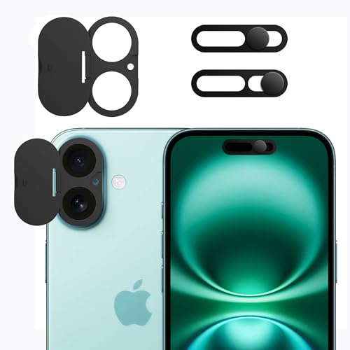 3 Pack Privacy Cover Compatible for iPhone 16/iPhone 16 Plus with 2 Front Camera Privacy Cover, Anti-Spy Camera Cover, Easy-Adhesive Design, Safeguard on iPhone 16/16 Plus,Black - size: iPhone 16/iPhone 16 PlusMax