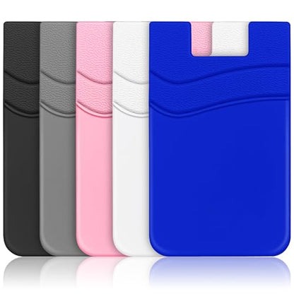 SHANSHUI Phone Card Holder, Phone Wallet Stick on Business Card Holder Pocket Compatible for iPhone 11 Pro and Most Smartphones - 5PCS - color: Dark-Blue+Black+White+Grey+Pink