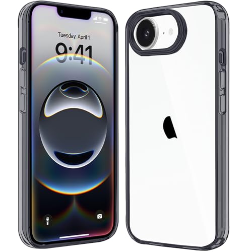JJGoo for iPhone 17e Case and for iPhone 16e Case Clear, Transparent Shockproof Hard PC Back Protective Cover Bumper Phone Case for iPhone 16e / 17e - color: Black