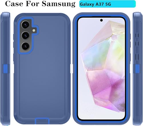Qinmay Phone Case for Samsung Galaxy A37 5G Case with HD Screen Protector, Heavy Duty Shockproof & Dropproof 3-Layer Cover Phone Case for Galaxy A37,DarkBlue - color: DarkBlue
