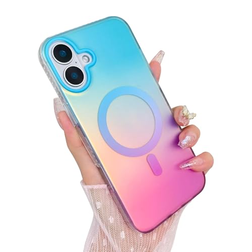 Cute Case for iPhone 17 Case, Iridescent Blue & Pink | Compatible with Magsafe, Aesthetic Girly Matte Glitter Sparkly Rainbow Magnetic Protective Phone Cover for Women Girls - color: 01 Gradient Blue & Pink, size: iPhone 17 (6.3 inch)