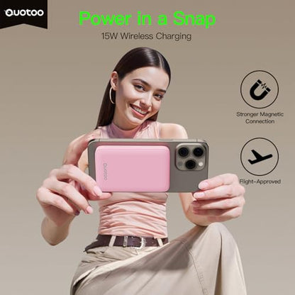 for Magsafe Portable Charger, 5000mAh Slim Wireless Magnetic Power Bank | 20W USB-C Power Delivery,LED Display,Travel Essential for Magsafe Battery Pack Compatible with iPhone 17-12 Series - color: Pink