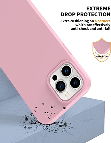 Compatible with iPhone 14 Pro Max Case 6.7, Slim Silicone 3 Layers Full Covered Soft Gel Rubber Cover Protective Phone Case with Anti-Scratch Microfiber Lining (Pink) - color: Pink, size: iPhone 14 Pro Max