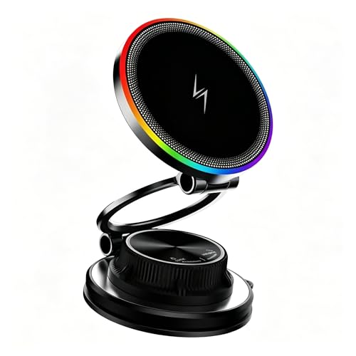 15W Fast Wireless Car Charger, Magnetic Dashboard Phone Holder, 360 Rotating Foldable Bracket, Compatible with MagSafe, Strong N52 Magnet & Gel Suction for iPhone17/16/15 pro and Samsung (Black) - color: Black