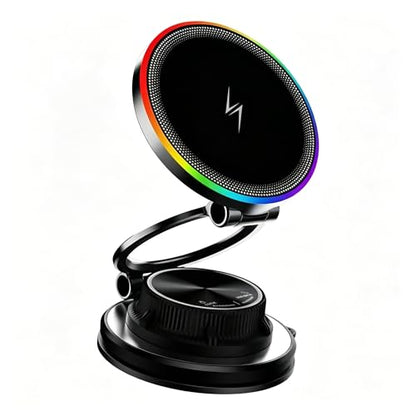 15W Fast Wireless Car Charger, Magnetic Dashboard Phone Holder, 360 Rotating Foldable Bracket, Compatible with MagSafe, Strong N52 Magnet & Gel Suction for iPhone17/16/15 pro and Samsung (Black) - color: Black