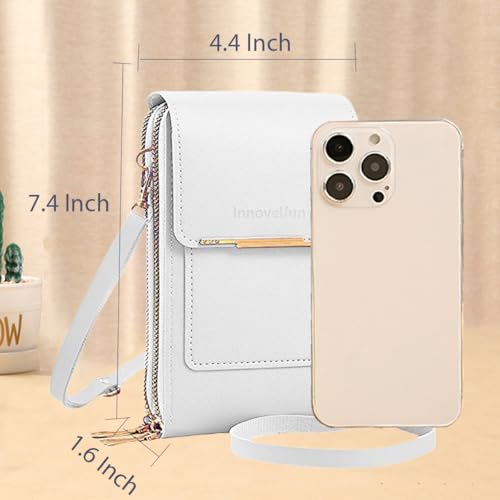 Anti-Theft Leather Bag,Small Crossbody Cell Phone Purse Wallet for Women,Touchscreen Phone Purse Crossbody Bag - color: White