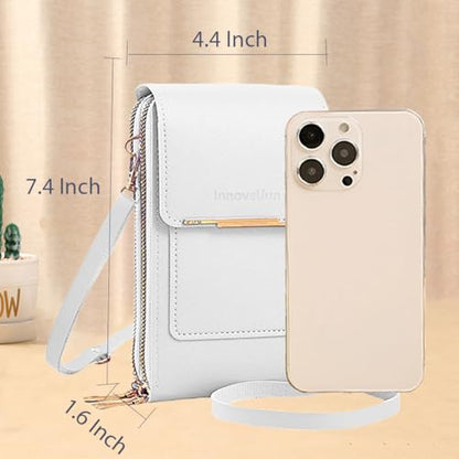 Anti-Theft Leather Bag,Small Crossbody Cell Phone Purse Wallet for Women,Touchscreen Phone Purse Crossbody Bag - color: White