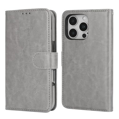 Bocasal Detachable Wallet Case Card Holder for iPhone 16 Pro, Grey | RFID Blocking Kickstand Card Slots Holder PU Leather Magnetic Shockproof Wrist Strap Removable Flip Protective Cover 6.3 inch - color: Gray