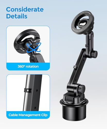 Cup Holder Magnetic Car Phone Mount, 360° Adjustable Magsafe Holder for Car - color: Single Magsafe