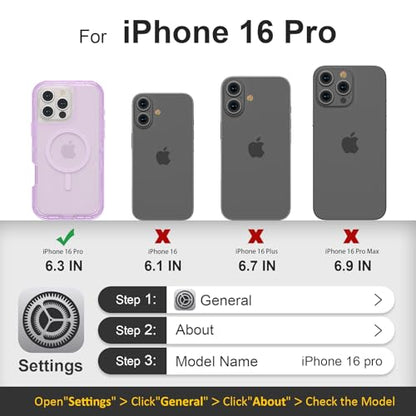 Follaroma Magnetic for iPhone 16 Pro Case, Heavy Duty Phone Cases, Purple | Compatible with MagSafe, Heavy Duty Shock proof Protection, Military-Grade Anti-Drop, Dual Layer Transparent Protective Cover - color: Purple, size: iPhone 16 Pro 6.3''