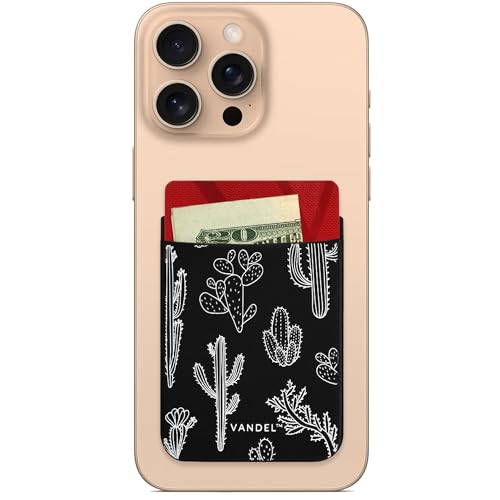 VANDEL Stick-On Fabric Phone Wallet for Women, Cute Credit Card Holder | Stylish Credit Card Holder for Phone Case, Stick On Back of Phone Fabric Sleeve for iPhone Pocket - color: Cactus Print
