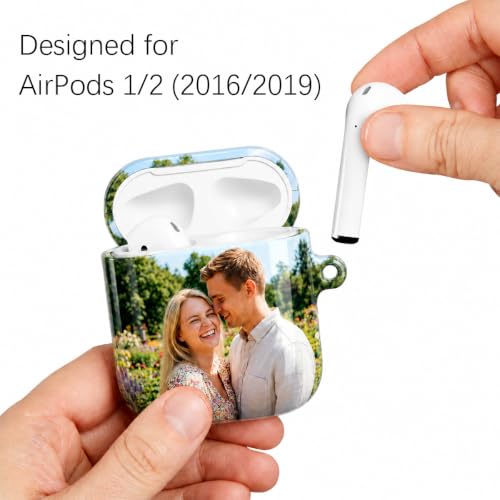 Custom Photo Case Compatible with AirPods 1st & 2nd Generation, Personalized Picture Text Name Hard PC Cover, 360° Full-Wrap Glossy Protective Shell with Keychain & Cleaning Pen, Wireless Charging - size: AirPods 1/2