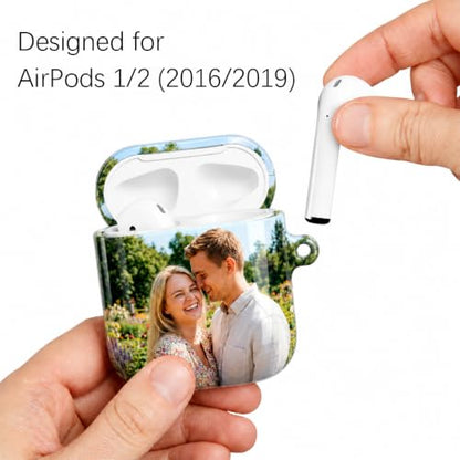 Custom Photo Case Compatible with AirPods 1st & 2nd Generation, Personalized Picture Text Name Hard PC Cover, 360° Full-Wrap Glossy Protective Shell with Keychain & Cleaning Pen, Wireless Charging - size: AirPods 1/2
