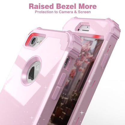 IDweel for iPhone 8 Case & for iPhone 7 Case with Screen Protector(Tempered Glass),3 in 1 Shockproof Hybrid Heavy Duty Hard PC Cover Soft Silicone Sturdy Bumper Full Body Sturdy Case,Glitter Pink - color: Glitter Pink