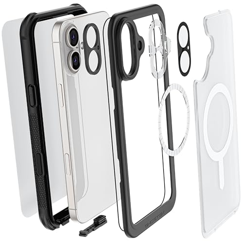 Ghostek Nautical Waterproof Apple iPhone 16 Plus Case with Holster Belt Clip - Screen and Camera Protector, MagSafe Compatible, Rugged Heavy Duty Cover (6.7 Inch, Clear) - color: Clear, size: iPhone 16 Plus