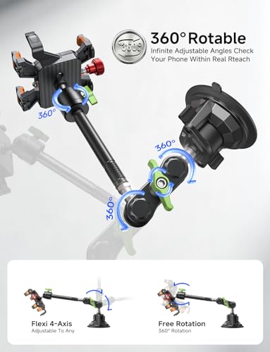 MAGIC JOHN Metal Car Phone Holder 360° Rotation Suction Mount Windshield