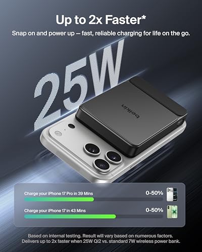Belkin 10000mAh Qi2 25W Slim Portable Charger Power Bank with USB C Cable - color: Black