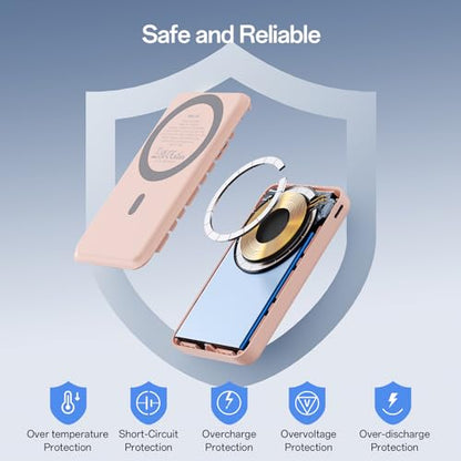 iWALK Qi2 Certified 15W Magnetic Wireless Power Bank, 10000mAh Fast Charging Portable Charger with Adjustable Stand and LED Display, Compatible with iPhone 18/17/16/15/14/13/12 - color: Pink