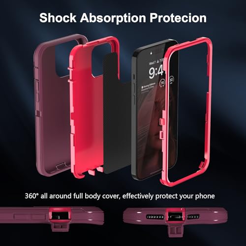 Sansunto for iPhone 16e Case, Protective Cover for 13, 14, 15, 16E 6.1", Heavy Duty Shockproof Drop Proof 3 in 1 Silicone Rubber Cover, Rugged Hybrid Durable Phone Cases for Women (Burgundy) - color: Burgundy/Peach