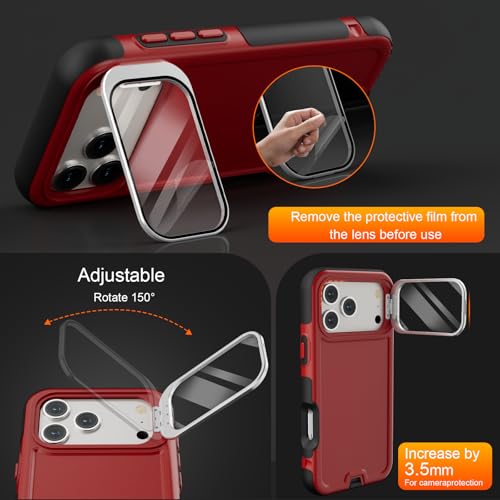 Follaroma Magnetic for iPhone 17 Pro Case with Camera Stand, Red, 6.3" | Built-in Glass Camera Cover,Compatible with MagSafe,Heavy Duty Shockproof Protective,Military-Grade Anti-DropDual Layer Cover - color: Black Red, size: iPhone 17 Pro 6.3''