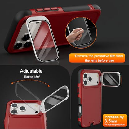 Follaroma for iPhone 17 Pro Max Case with Stand, Built-in Camera Cover, Compatible with MagSafe, Heavy Duty Shockproof Protection Phone Case, Anti-Drop, Magnetic Dual Layer Protective Cover, 6.9", Red - color: Black Red, size: iPhone 17 Pro Max 6.9''