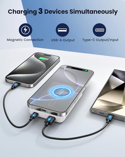 Magnetic Portable Charger Power Bank 12000mAh MagSafe Compatible Battery Pack 22.5W USB C Fast Charging Wireless Battery Pack Phone Charger for iPhone 17/16/15/14/13/12 All Series White - color: White