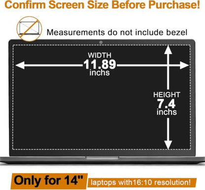 Privacy Screen for 14 Inch (Diagonal) 16:10 Laptops Only - size: For 14 inch laptops(16:10)