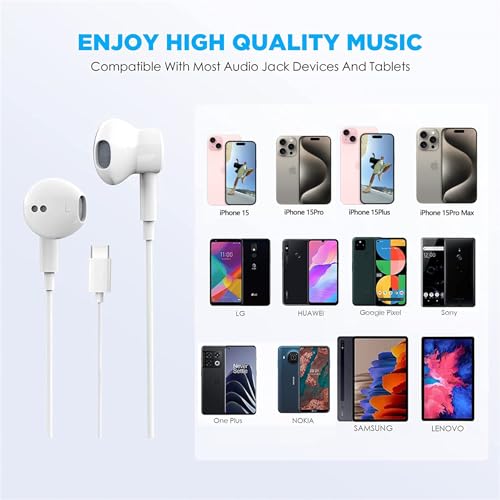 USB C Headphones for iPhone 17/16/15 Pro Max Plus Earbuds,Type C Earphones