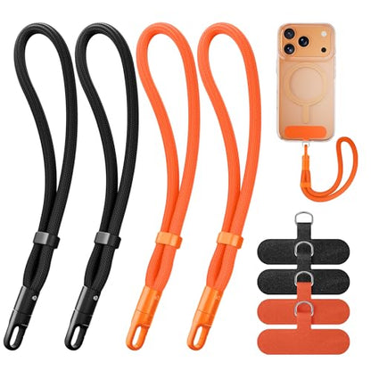 SHANSHUI Phone Lanyard, 4 Pack Adjustable Cell Phone Strap, Hand Wrist Strap Lanyard with 4 Pack Tether Tabs for Smartphones-Black Orange - color: 2black 2orange