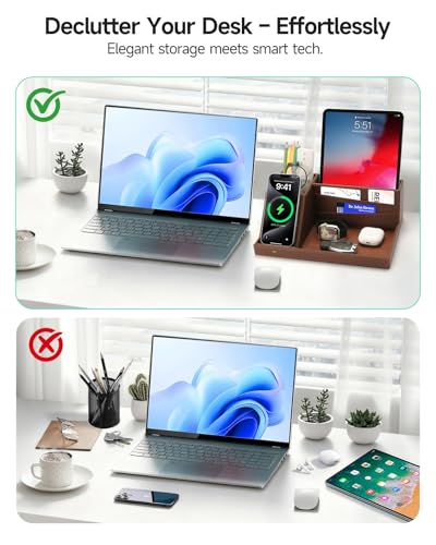 Fast Wireless Charging Station with Desk Organizer for iPhone 17/16/15/15 Pro/14/14 Pro Max/14 Pro/14 Plus/13/13 Pro Max/13 Pro/and iPhone 12/11 Series, Nightstand Desktop Organizer, Brown - color: Brown