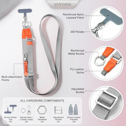 Phone Lanyard Crossbody, Adjustable Ergonomic Shoulder Phone Strap - color: Grey