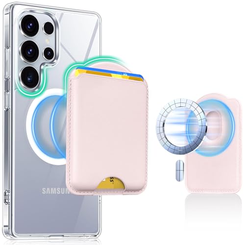 Magnetic Wallet for Samsung Galaxy S26 S25 S24 Series, Fold 8 Ultra with Magsafe Case, for iPhone 17-12 Series, RFID Blocking Leather Magnetic Card Holder | Holds 3 Cards | Light Pink - color: Light-Pink