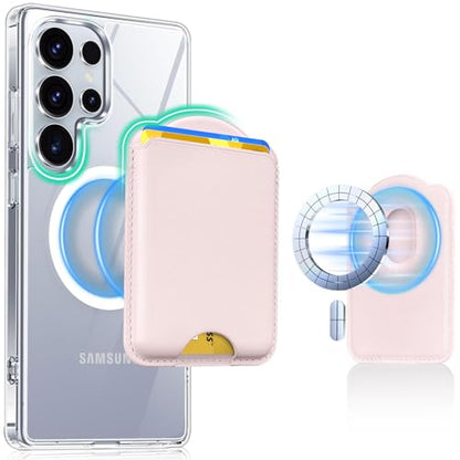 Magnetic Wallet for Samsung Galaxy S26 S25 S24 Series, Fold 8 Ultra with Magsafe Case, for iPhone 17-12 Series, RFID Blocking Leather Magnetic Card Holder | Holds 3 Cards | Light Pink - color: Light-Pink