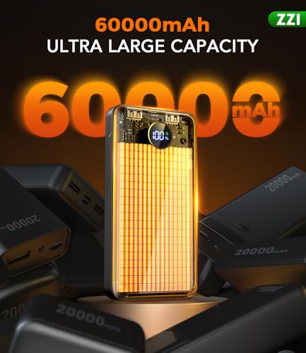 ZZI Portable Charger Power Bank 60000mAh, 22.5W PD Fast-Charge Battery Pack - color: Deepblue