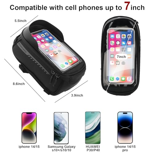 Bike Phone Handlebar Bag Quick Release Bike Front Frame Bag Bike Phone Mount Bag Waterproof Sensitive Touch Screen & Sun Visor Bike Top Tube Bag Suitable for Cell Phones 7'' - style: Bike Front Frame Bag