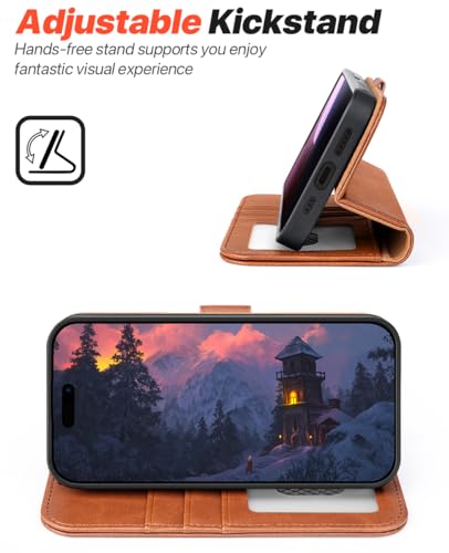 OCASE for iPhone 17 Detachable Wallet Case with Card Holder, 2 in 1 PU Leather Flip Folio with RFID Blocking Stand Wrist Strap Shockproof Phone Cover 6.3 Inch 2025, Brown - color: Brown, size: iPhone 17