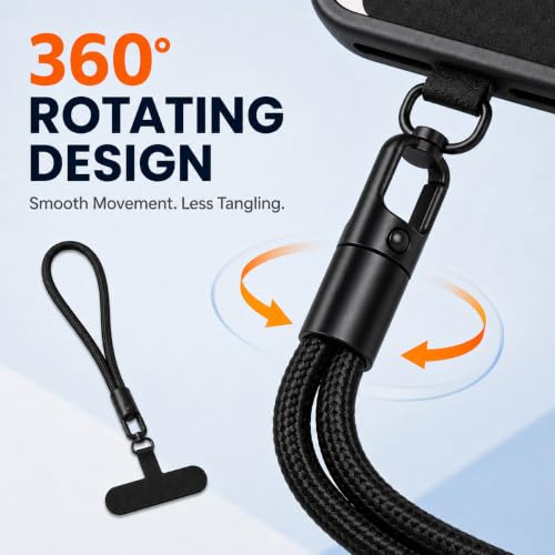 RayHenry Phone Wrist Strap Lanyard with 0.4mm Ultra-Thin Tether Tab & 360° Swivel Hook, Anti-Drop Braided Hand Strap for Travel, Shopping, Walking & Daily Carry, Black
