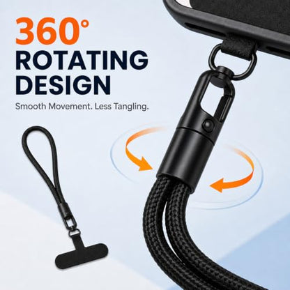 RayHenry Phone Wrist Strap Lanyard with 0.4mm Ultra-Thin Tether Tab & 360° Swivel Hook, Anti-Drop Braided Hand Strap for Travel, Shopping, Walking & Daily Carry, Black