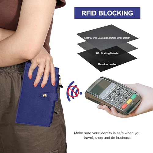 Travelambo RFID Wallet Women Large Size Bifold Multi Card Wallet Case with Zipper Pocke Credit Card Holder for Women - color: Blue Purplish