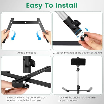 Overhead Tripod for Mini Projector, 360° Adjustable Overhead Phone Mount