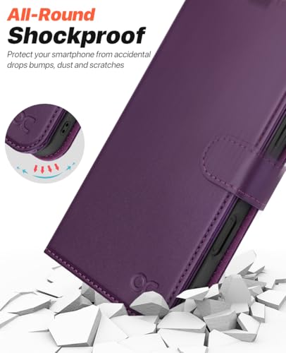 OCASE for iPhone 16 Pro Max Case Detachable Wallet Case with Card Holder, 2 in 1 Pu Leather Flip Folio with RFID Blocking Stand Wrist Strap Shockproof Phone Cover 6.9 Inch 2024, Dark Purple | Removable magnetic case, with hand strap, wireless charging, ca
