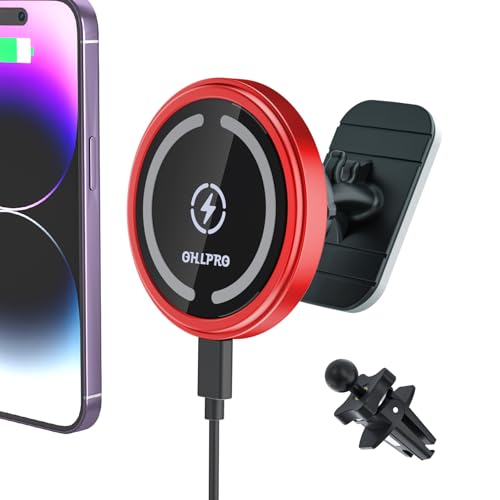 OHLPRO for MagSafe Car Mount Charger iPhone Wireless Car Charger, Red - color: Red