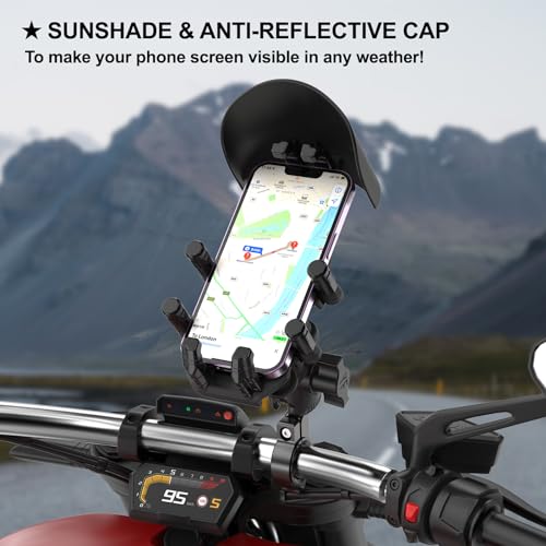 iMESTOU Anti-Vibration Motorcycle Phone Mount, Shock Damping Bike Cellphone Holder with 1" Ball Mount Base 720° Rotatable Fits for 12-32mm Handlebars, Widely Compatible with 5.4"-7.0" Smartphones