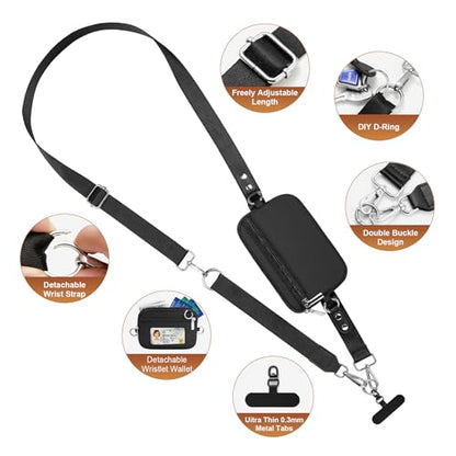 Clip and Go Strap for Phone with Wallet Crossbody, Phone Lanyard Detachable - Adjustable Crossbody Neck Strap with ID Window, Universal Clip for Phone/Keys/Cards (Black) - color: Black