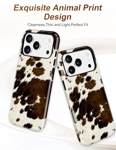 Jusy Magnetic Brown Animal Phone Case for iPhone 17 Pro Max,Cow | Compatible with MagSafe, Cute Aesthetic Cow Design, TPU and PC Protective Shockproof Cover - color: Cow