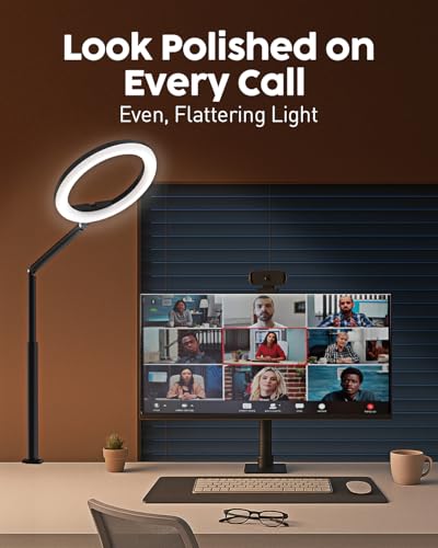 Vimose 10.2" Ring Light Overhead Phone Mount- Selfie Ring Light with Stand and Phone Holder, 360° Rotate Flexible Arm Clamp Desk Lamp for Photography