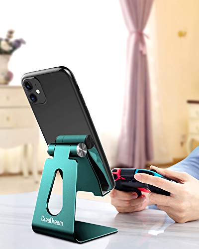 CreaDream Aluminum Cell Phone Stand, Adjustable Phone Holder for Desk - color: Turquoise Green