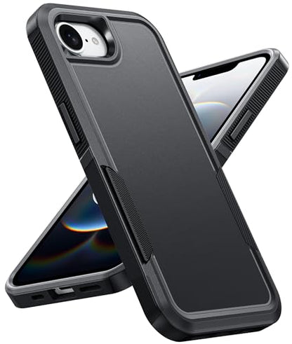 FNTCASE for iPhone 17e/16e Case | Dual Layer, Shockproof Protective, Military Grade Drop Proof Protection, Rugged Hybrid Matte Textured Rugged Hard - color: Black Dark