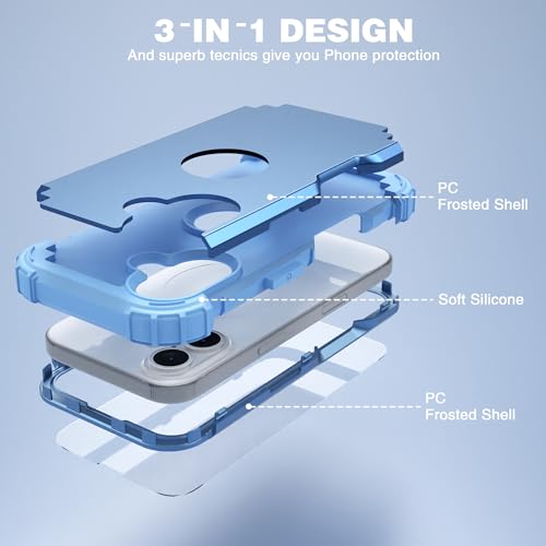 IDweel for iPhone 16 Case with Screen Protector, 3 in 1 Shockproof Slim Fit Hybrid Heavy Duty Hard PC Cover Soft Silicone Bumper Full Body Anti-Fingerprint Case, Peace Blue - color: Peace Blue