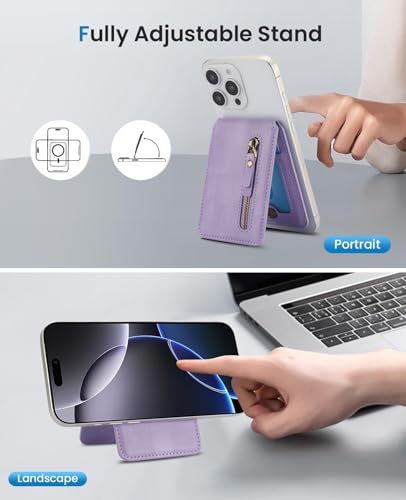 HAII for MagSafe Card Wallet Bag compatible with MagSafe Invisible Ultra-Thin Lightweight Kickstand Magnetic Mobile Wallet Man Woman, 4 Card Slots + 1 Zipper Cash Bag. (Purple, Zipper) - color: Purple, size: 4 Card Slots + 1 Zipper Cash Bag - Zipper
